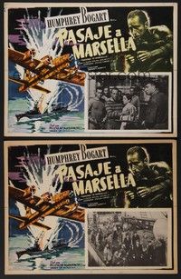 5j087 PASSAGE TO MARSEILLE 8 Mexican LCs R50s Humphrey Bogart, cool border art of bomber & ship!
