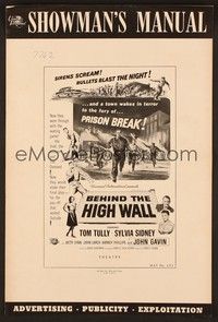 5j195 BEHIND THE HIGH WALL pressbook '56 Tully, Sylvia Sidney, cool big house prison break art!