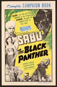 5j210 BLACK PANTHER pressbook '56 danger brought Sabu to sexy Carol Varga's side in the jungle!