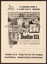 5j315 DEADLINE-U.S.A. pressbook '52 newspaper editor Humphrey Bogart, best journalism movie ever!