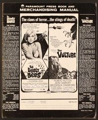 5j316 DEADLY BEES/VULTURE pressbook '67 horror double-bill, stings of death & claws of terror!