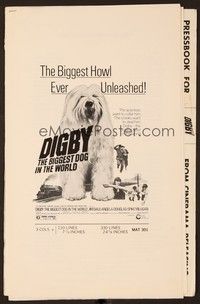 5j330 DIGBY THE BIGGEST DOG IN THE WORLD pressbook '74 wacky giant sheep dog, sci-fi!