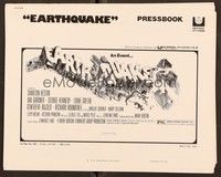 5j353 EARTHQUAKE pressbook '74 Charlton Heston, Ava Gardner, cool Joseph Smith disaster title art!