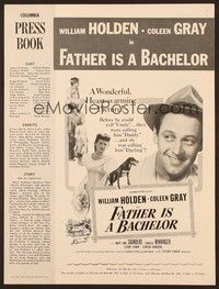 5j379 FATHER IS A BACHELOR pressbook '50 Coleen Gray calls Holden darling & kids call him dad!