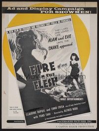 5j389 FIRE IN THE FLESH pressbook '58 Claudine Dupuis, Erno Crisa, like Adam & Eve!