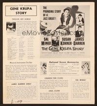 5j435 GENE KRUPA STORY pressbook '60 Sal Mineo is Gene Krupa, the savage tempo of the Jazz Era!