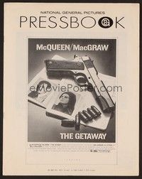 5j437 GETAWAY pressbook '72 Steve McQueen, Ali McGraw, Sam Peckinpah, cool gun & passports image!