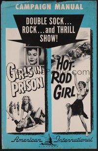 5j444 GIRLS IN PRISON/HOT ROD GIRL pressbook '56 sexy girls in trouble double-bill!