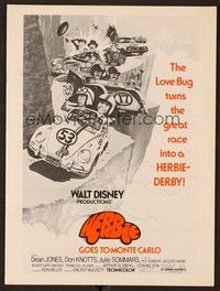 5j494 HERBIE GOES TO MONTE CARLO pressbook '77 Disney, wacky art of Volkswagen Beetle car racing!