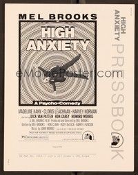5j498 HIGH ANXIETY pressbook '77 Mel Brooks, great Vertigo spoof design, a Psycho-Comedy!