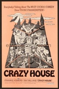 5j513 HOUSE IN NIGHTMARE PARK pressbook '73 Ray Milland, cool wacky horror artwork, Crazy House!