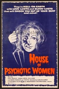 5j514 HOUSE OF PSYCHOTIC WOMEN pressbook '75 they're Hell-on-Earth with love-lusts & blood-lusts!