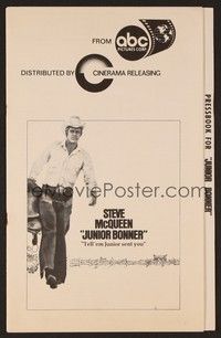5j555 JUNIOR BONNER pressbook '72 full-length rodeo cowboy Steve McQueen carrying saddle!