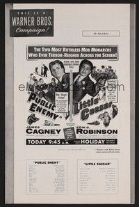 5j596 LITTLE CAESAR/PUBLIC ENEMY pressbook '54 Cagney & Robinson gangster double-bill!