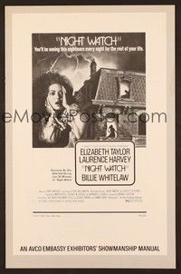5j693 NIGHT WATCH pressbook '73 Elizabeth Taylor, Laurence Harvey, Billie Whitelaw!