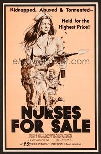 5j704 NURSES FOR SALE pressbook '71 kidnapped, abused & tormented, art of sexy nurse with gun!