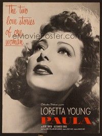 5j737 PAULA pressbook '52 really pretty Loretta Young had only gone half-way to love before!