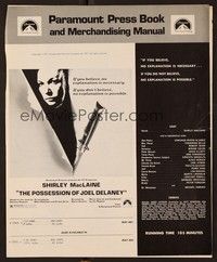 5j756 POSSESSION OF JOEL DELANEY pressbook '72 Shirley MacLaine, cool switchblade design, voodoo!
