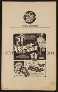 5j777 RASPUTIN THE MAD MONK/REPTILE pressbook '66 wacky Hammer double-bill, free Rasputin beards!