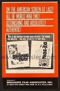 5j845 SMASHING OF THE REICH/KAMIKAZE pressbook '62 World War II documentary double-bill!