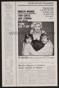 5j851 SOME LIKE IT HOT pressbook R60 sexy Marilyn Monroe with Tony Curtis & Jack Lemmon in drag!