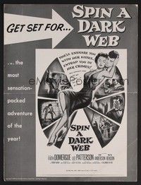 5j860 SPIN A DARK WEB pb '56 wonderful film noir art of sexy full length Faith Domergue with gun!
