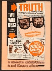 5j901 TEENAGE REBELLION/IT'S A BIKINI WORLD pressbook '67 wild teen double-bill!