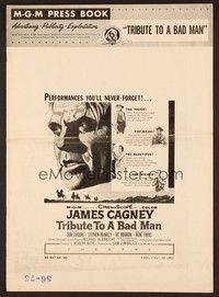 5j935 TRIBUTE TO A BAD MAN pressbook '56 great art of cowboy James Cagney, pretty Irene Papas!