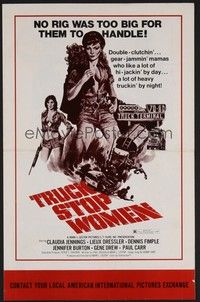 5j940 TRUCK STOP WOMEN pressbook '74 no rig was too big for sexy Claudia Jennings to handle!
