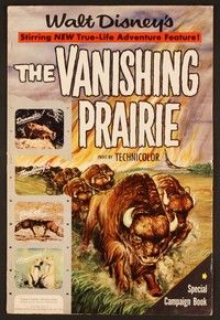 5j949 VANISHING PRAIRIE pressbook '54 a Walt Disney True-Life Adventure, art of stampeding buffalo!