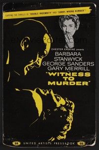 5j988 WITNESS TO MURDER pressbook '54 no one believes Barbara Stanwyck except for the murderer!