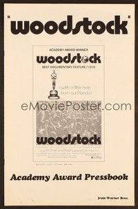 5j992 WOODSTOCK Awards pressbook '70 legendary rock 'n' roll film!
