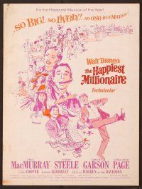 5j475 HAPPIEST MILLIONAIRE pressbook '68 Disney, artwork of Tommy Steele laughing & dancing!