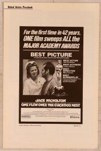 5j717 ONE FLEW OVER THE CUCKOO'S NEST pressbook '75 Jack Nicholson, Milos Forman classic!