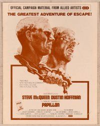 5j734 PAPILLON pressbook '73 great art of prisoners Steve McQueen & Dustin Hoffman by Tom Jung!