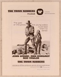 5j932 TRAIN ROBBERS int'l pressbook '73 great full-length art of cowboy John Wayne & Ann-Margret!
