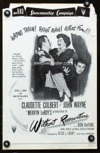 5j987 WITHOUT RESERVATIONS pressbook R60s many great images of John Wayne & Claudette Colbert!