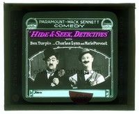 5k151 HIDE & SEEK, DETECTIVES glass slide '18 Ben Turpin & Charles Lynn go undercover as convicts!