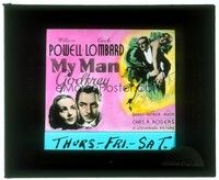 5k157 MY MAN GODFREY glass slide '36 great image of William Powell carrying sexy Carole Lombard!