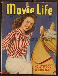 5k104 MOVIE LIFE magazine June 1947 Shirley Temple on carousel horse by Gaston Longet!