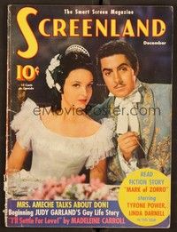 5k086 SCREENLAND magazine December 1940 Linda Darnell & Tyrone Power in The Mark of Zorro!