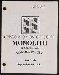 5k203 GREMLINS 2 signed first draft script '88 by director Joe Dante, screenplay by Charlie Haas