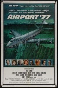 5m033 AIRPORT '77 1sh '77 Lee Grant, Jack Lemmon, Olivia de Havilland, Bermuda Triangle crash art!