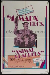 5m048 ANIMAL CRACKERS 1sh R74 artwork of all four Marx Brothers!