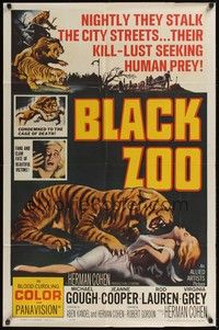 5m113 BLACK ZOO 1sh '63 cool horror image of fang and claw killers stalking the city streets!