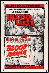 5m123 BLOODLUST/BLOOD MANIA 1sh '70s blood-curdling double-bill!