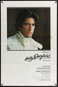 5m127 BOBBY DEERFIELD 1sh '77 close up of F1 race car driver Al Pacino, directed by Sydney Pollack