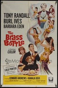 5m141 BRASS BOTTLE 1sh '64 great art of Tony Randall & Barbara Eden with genie Burl Ives!