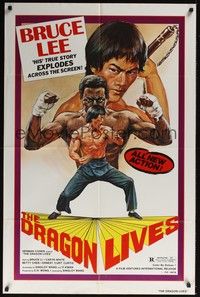 5m150 DRAGON LIVES 1sh '78 Bruce Lee pseudo biography, cool artwork!