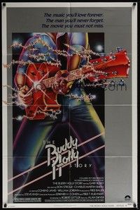 5m154 BUDDY HOLLY STORY style B 1sh '78 Gary Busey great art of electrified guitar, rock 'n' roll!